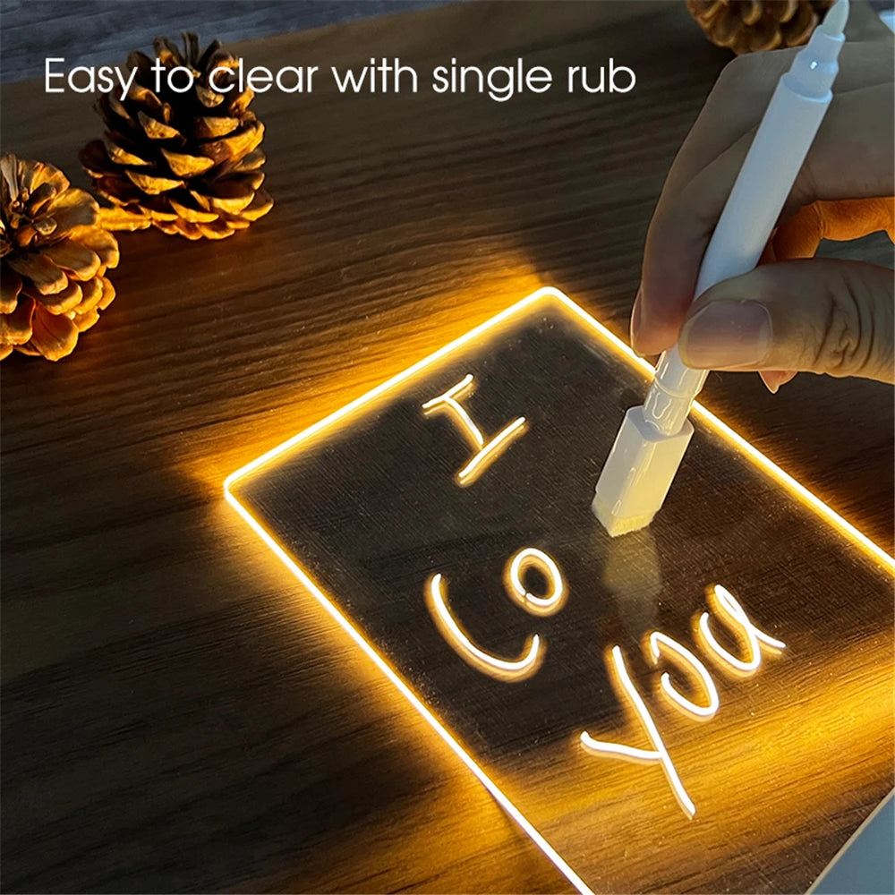 Brighten your space with this transparent LED night light—USB-powered luminous acrylic design doubles as an erasable message board and calendar, perfect for your desk or décor!
