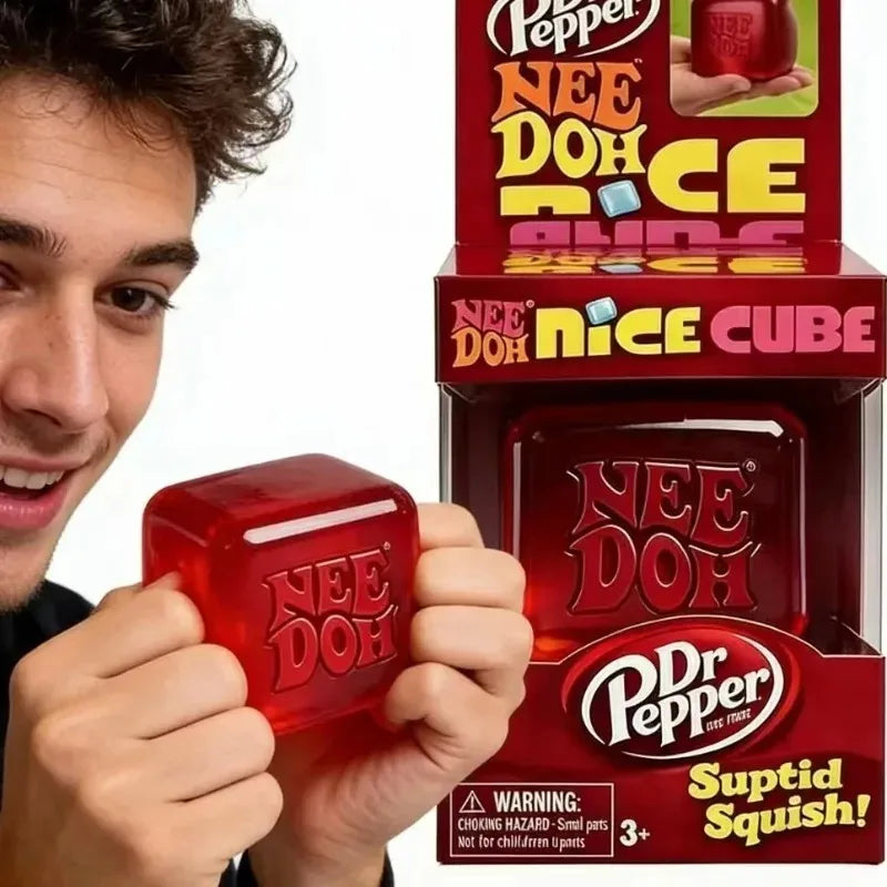 Schylling NeeDoh Nice Cube Super Squeeze Fidget Toy, Translucent Red Stress Relief Squishy Cube, BPA-Free Toy for Kids Adults