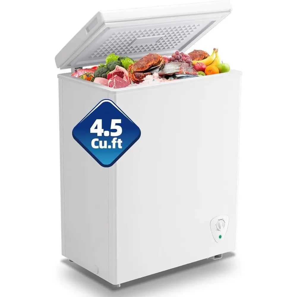 Wheeled Deep Freezer with Top Open Door, 2 Removable Baskets, 7 cu. ft. Capacity, White for Kitchen Storage
