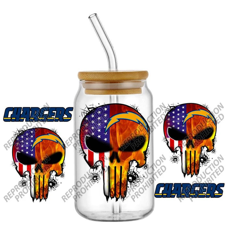 High Quality ‌3D Skull Sports Team Decal UV DTF Cup Wrap for 16oz Libbey Glasses Can DIY Mug Transfer Stickers