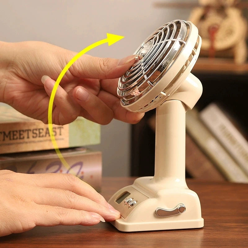 Retro Nostalgic Classic Desktop Office Fan 100 Speed Levels Adjustable Student Dormitory Rechargeable Fan