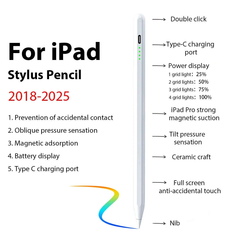For Apple Pencil Stylus For iPad A16 Air 11 5 4 Pro 11th 13 12.9 M4 M3 M2 Pens 10 9 10th 9th Generation Mini 7 6 2025 Touch Pen
