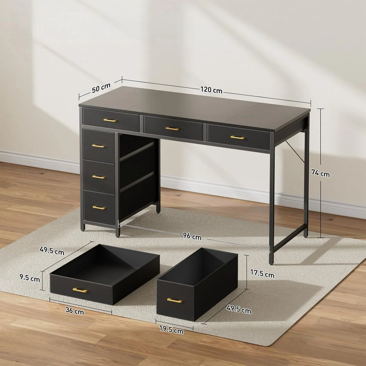 47 Inch Office Desk with Storage, Computer Desk with 6 Drawers, Wood Writing Desk for Home Office, Bedroom, Gaming, Study