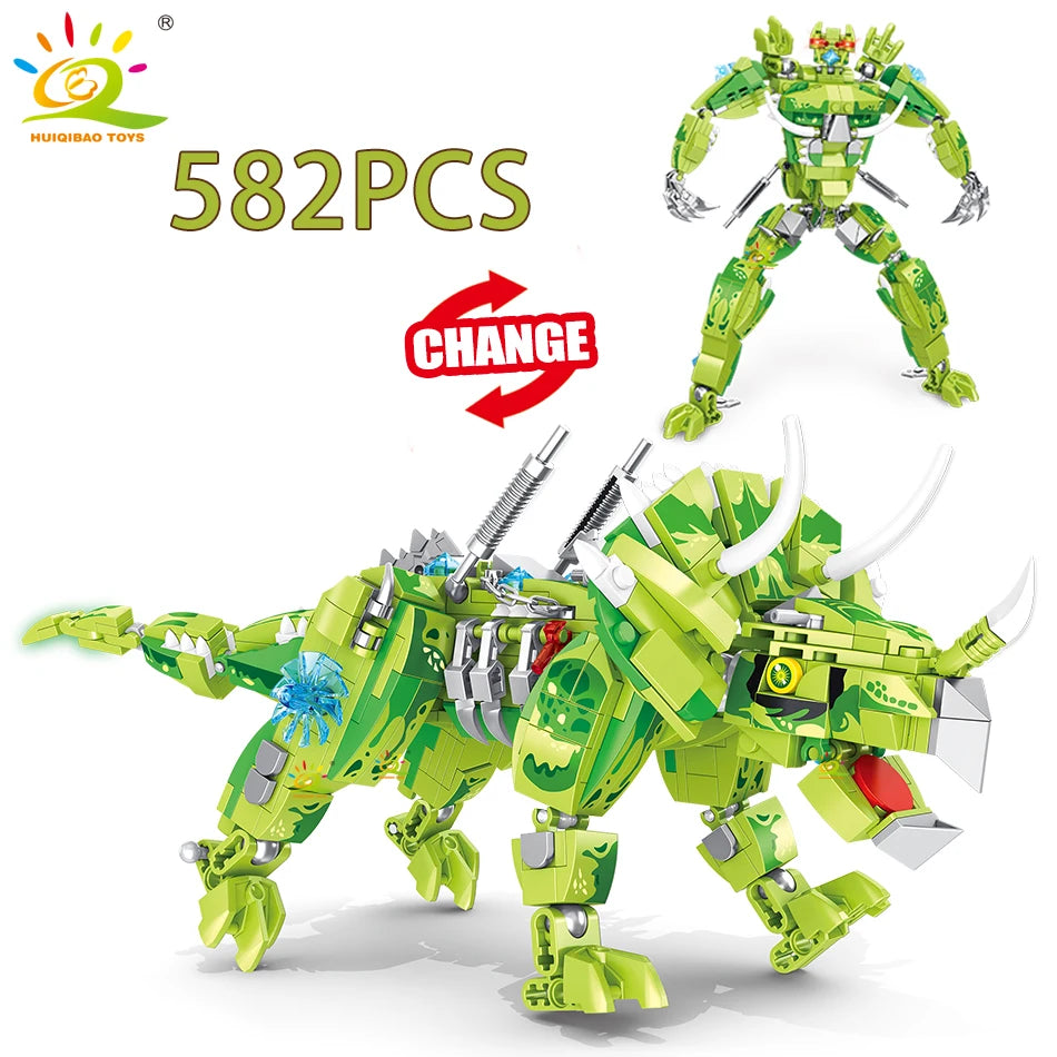 HUIQIBAO 2in1 Jurassic Dinosaur World Model Building Blocks City Triceratops Velociraptor Dino Park Bricks Children Toy Game