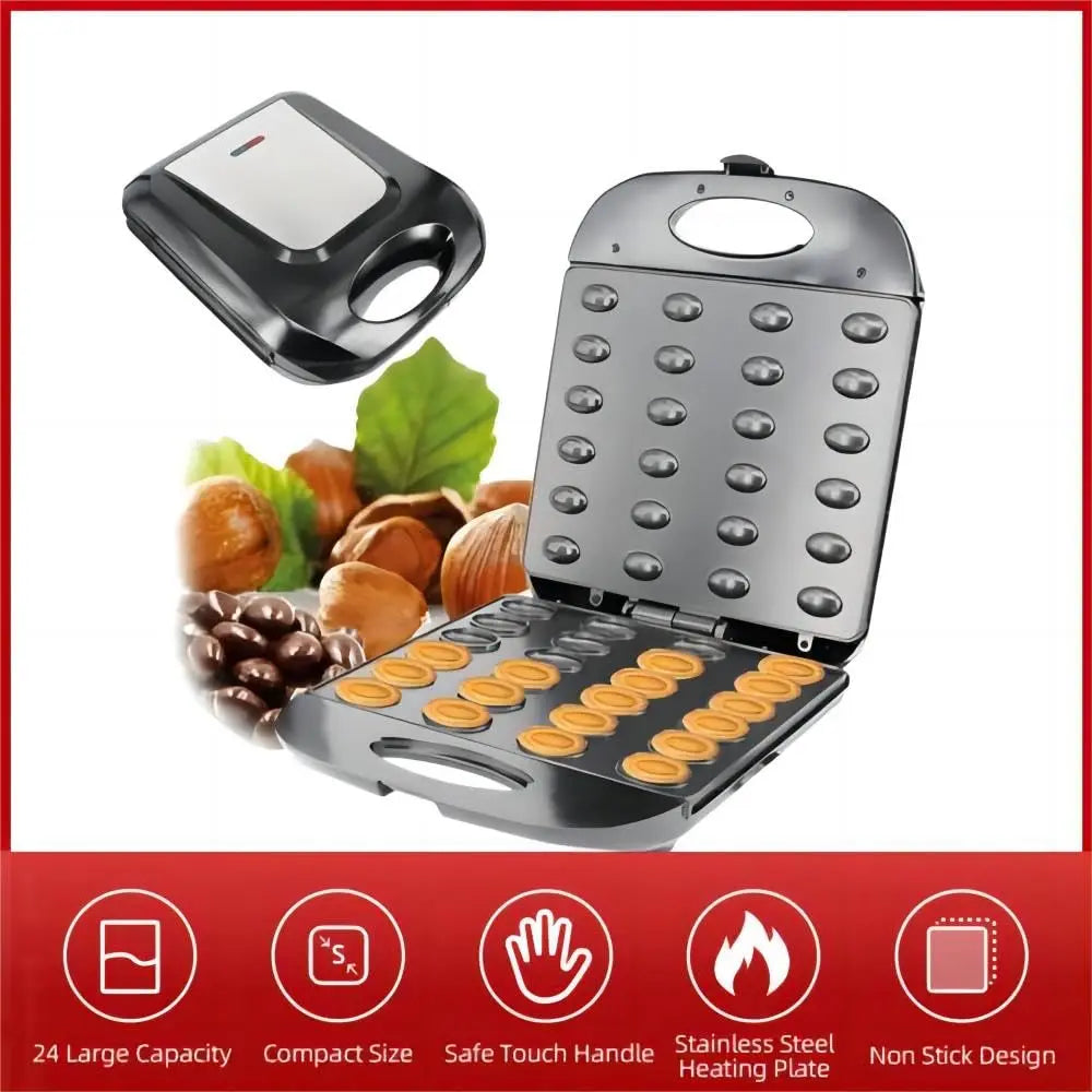 24 Walnut Cookie Maker, Non Stick Double Sided Walnut Cookie, Electric Maker Mold Maker Mini Nut