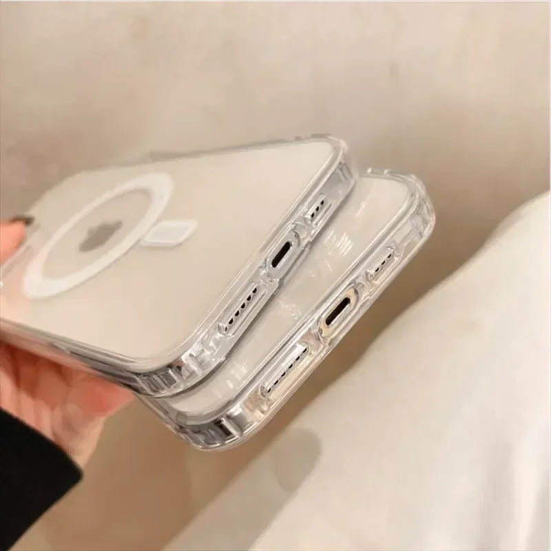 Magnetic Wireless Charging Phone Case For iPhone 16 15 14 13 12 11 ProMax mini X XR XS 7 8Plus Clear Cover