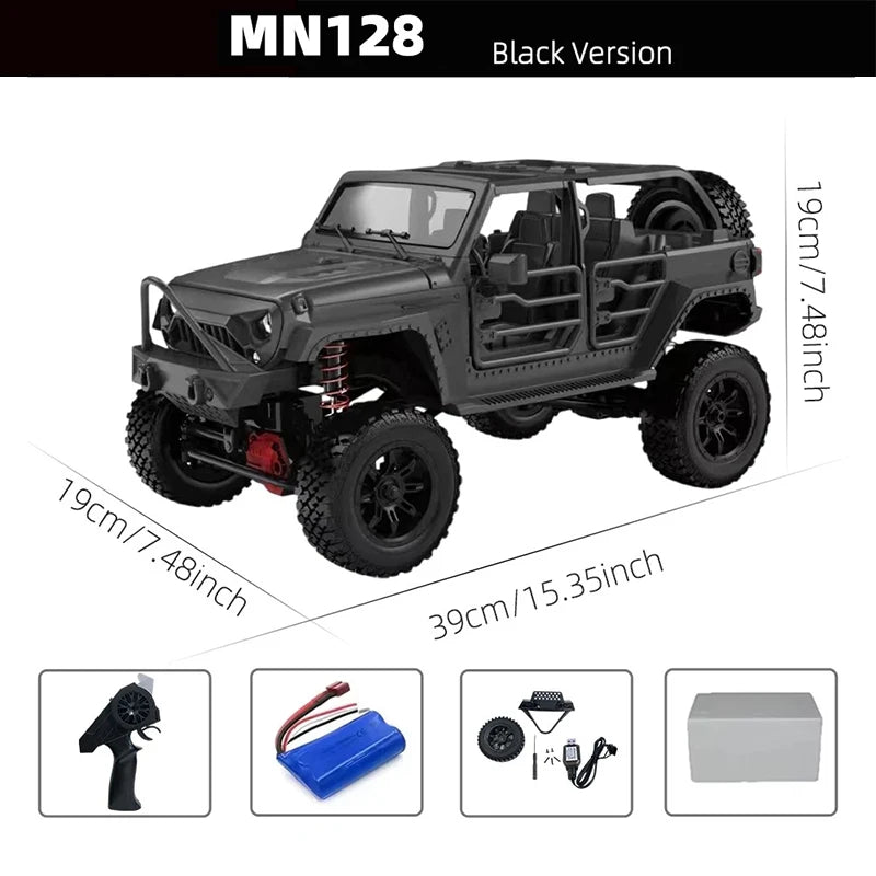 MN128 1/12 RC Car 4WD Jeep Model 2.4G Remote Control LED Light 4X4 Off Road 4WD Climbing RC Truck Electric Toy Car Gift for Boy