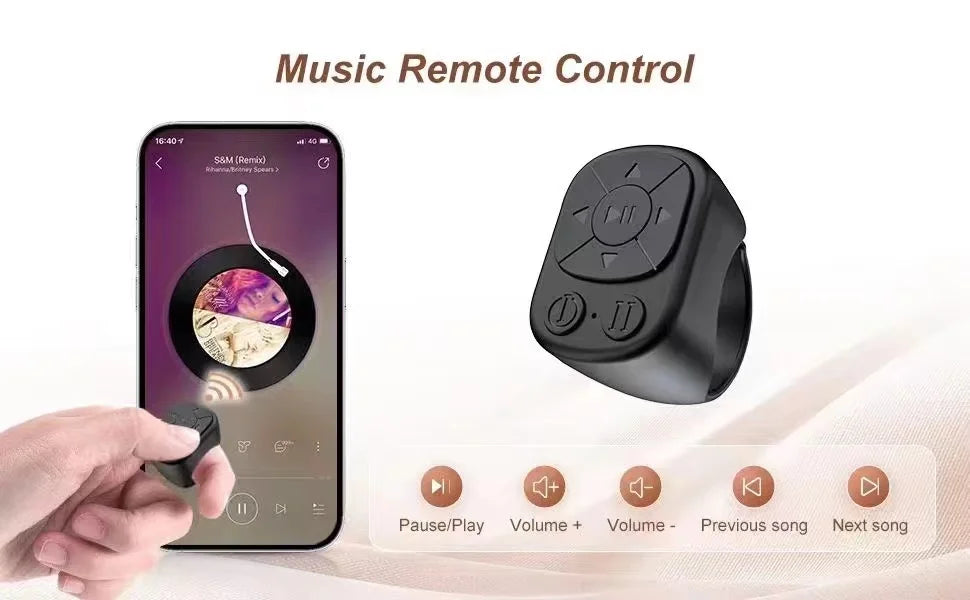 Scroll, snap, and control with ease using this TikTok scrolling ring! Compatible with iPhone, iPad, and Android devices via Bluetooth. Features remote page turning, camera shutter, short video, and music controls—all from your finger!