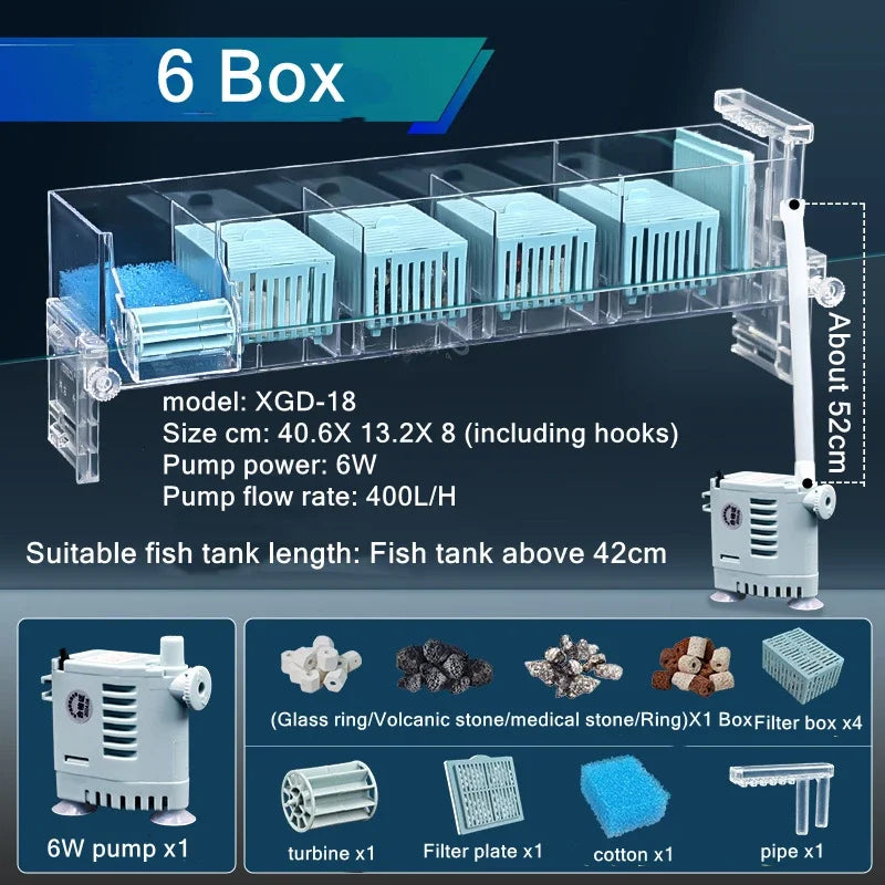 New Fish Tank Waterfall Filter Box Wall Mounted Built-in Silent Circulating Water Purifier For Aquarium Tank Box With Water Pump
