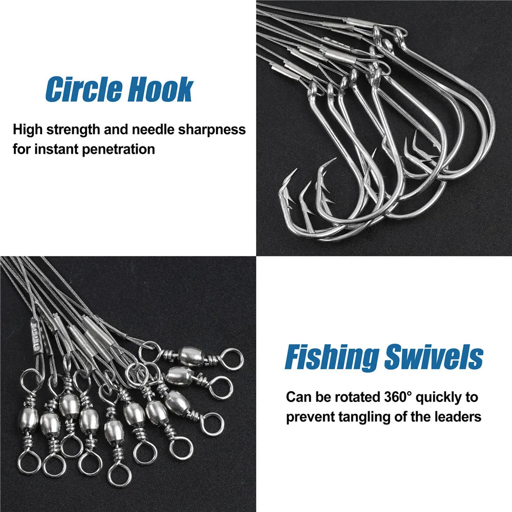 10Pcs Circle Hooks with Steel wire leader Saltwater 3/0-8/0 Octopus Fishing Hooks for Catfish Bass Surf fishing rig equipment