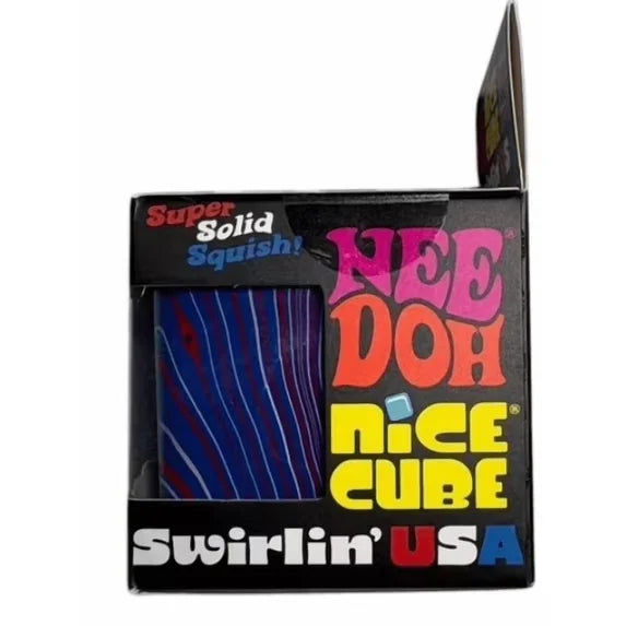 NeeDoh Nice Cube Swirlin’ USA Limited Edition - Sensory Toy with a Super Solid Squish - Unique Swirling Color Blend