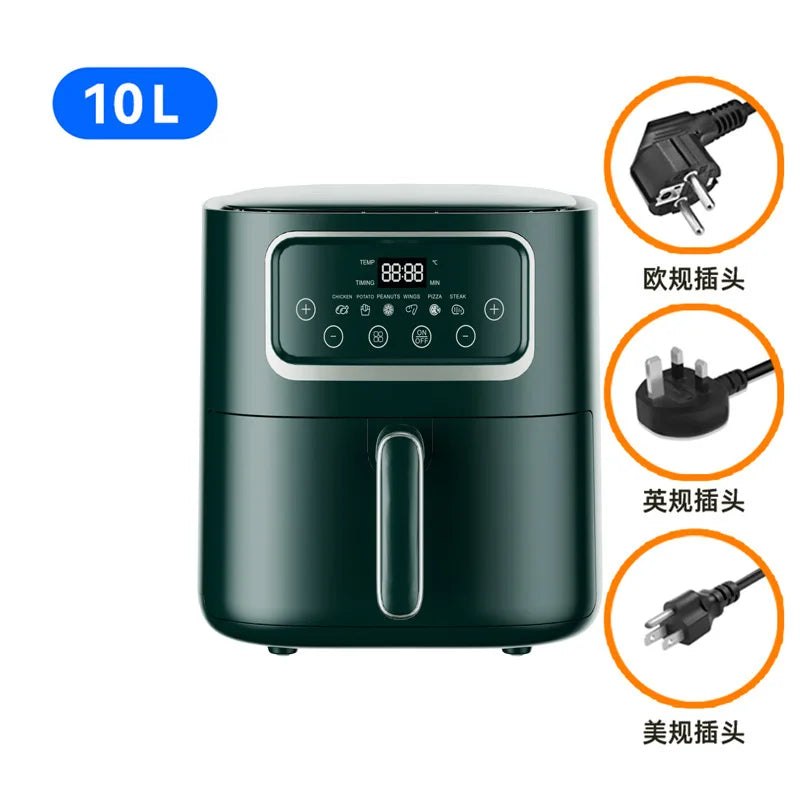 Stainless steel household 10 liter large capacity intelligent electronic digital fryer, oil-free multifunctional touch screen ai