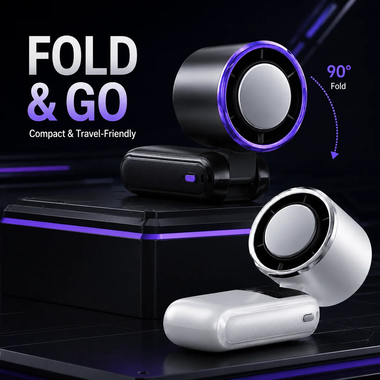 Ice Cooling Portable Neck Fan, 5-Speed Turbo Wind Foldable Hands Free Cooler, 4000mAh 9H Battery Travel Outdoor