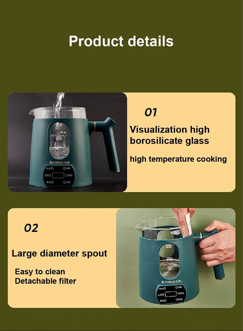 110V 220V Multifunctional Portable Tea Maker Home Health Pot Automatic Insulation Glass Steam Flower Teapot Heating Pot 800ml