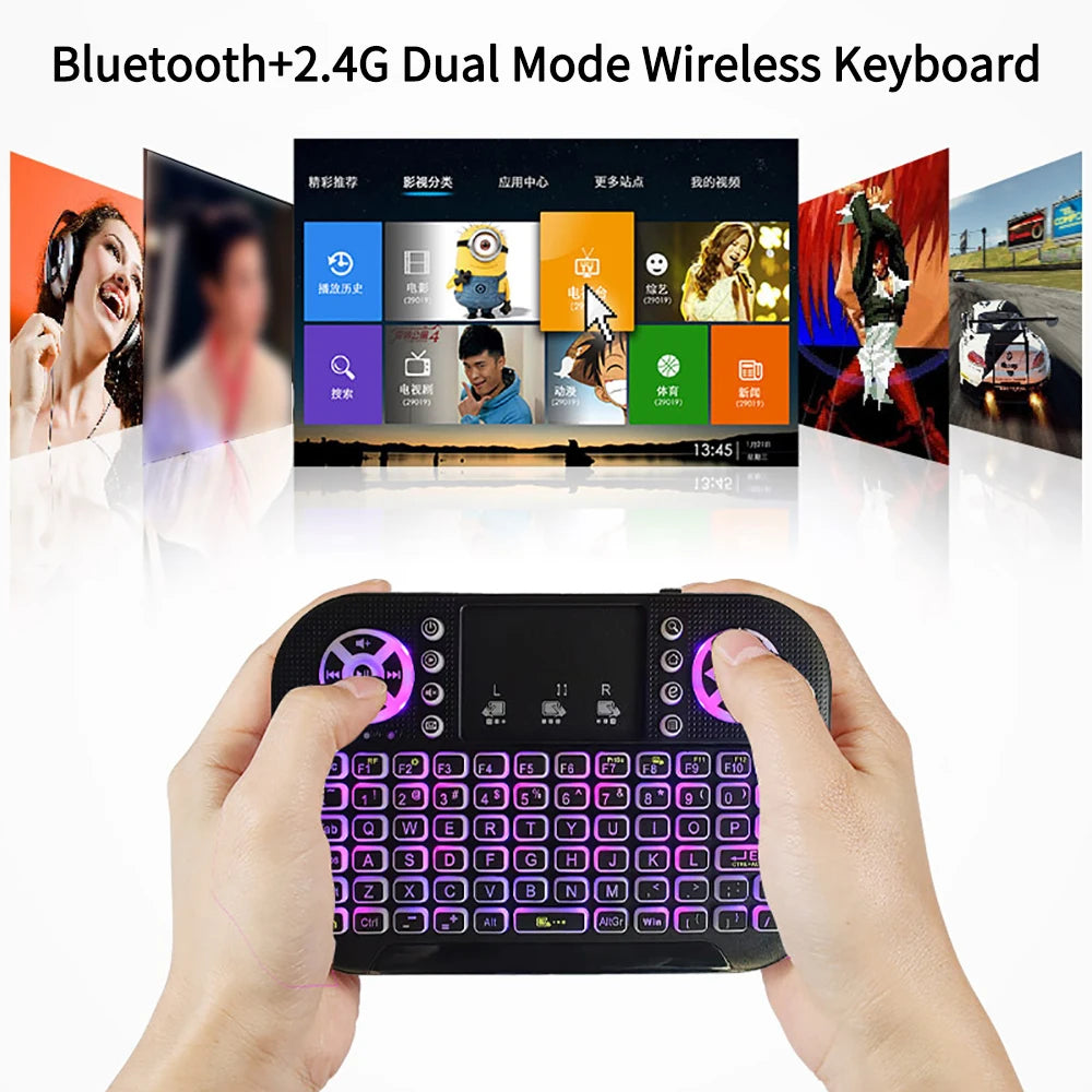 A8 Mini Bluetooth Keyboard 2.4G Dual Mode Handheld Fingerboard Backlit Mouse Touchpad Remote Control for Windows Android TV