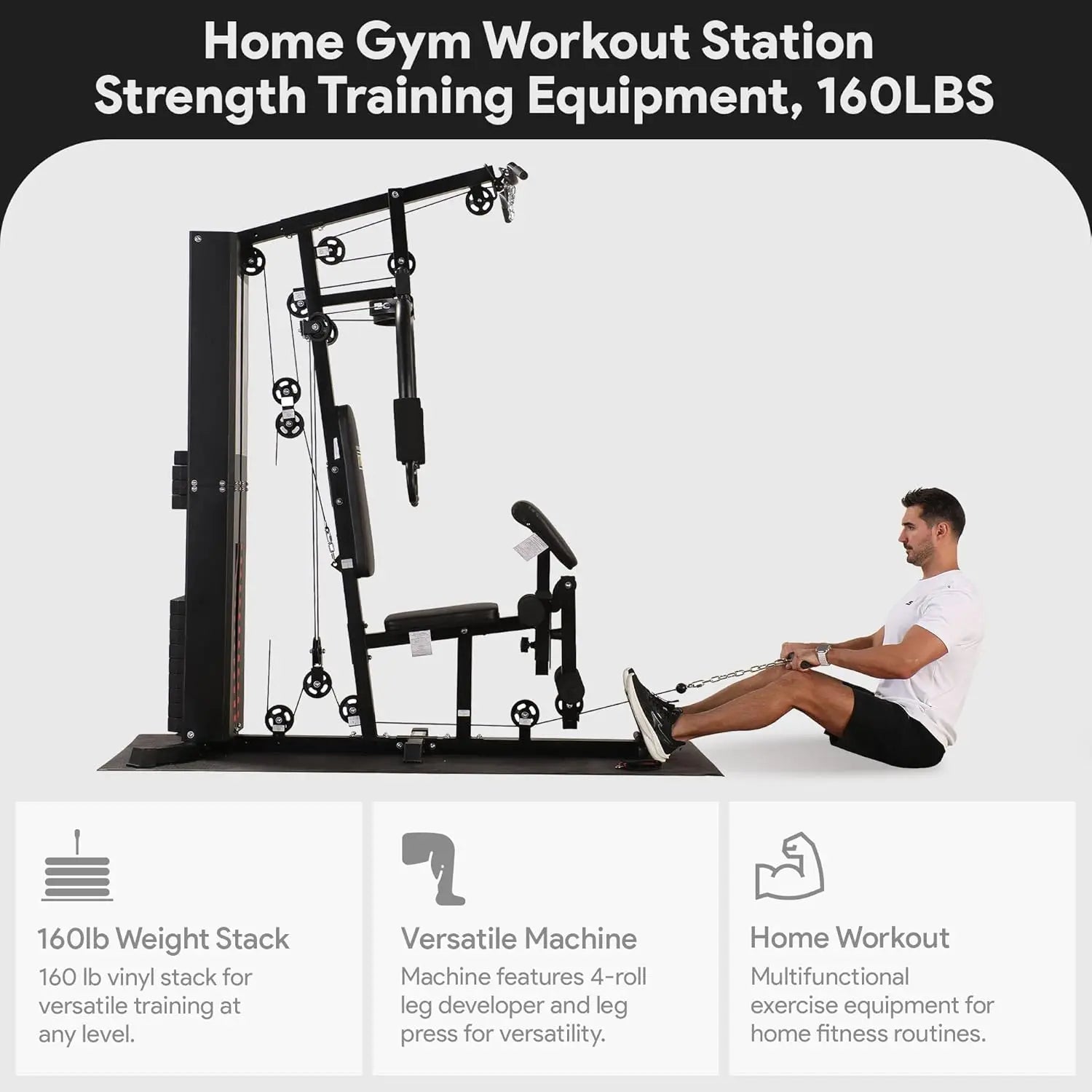 Multifunctional Steel Frame Home Gym Machine with Floor Mat – Strength Training Workout Station with 160-Pound Weight, Custom