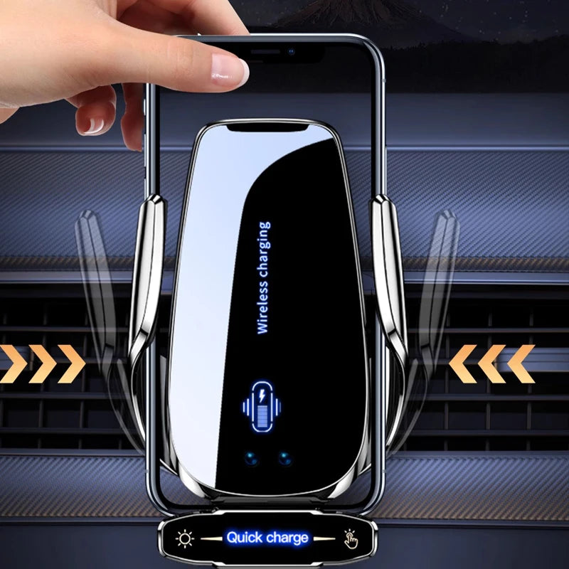 Keep your phone powered and secure on the road with this wireless car charger and mobile phone holder—all-in-one convenience!