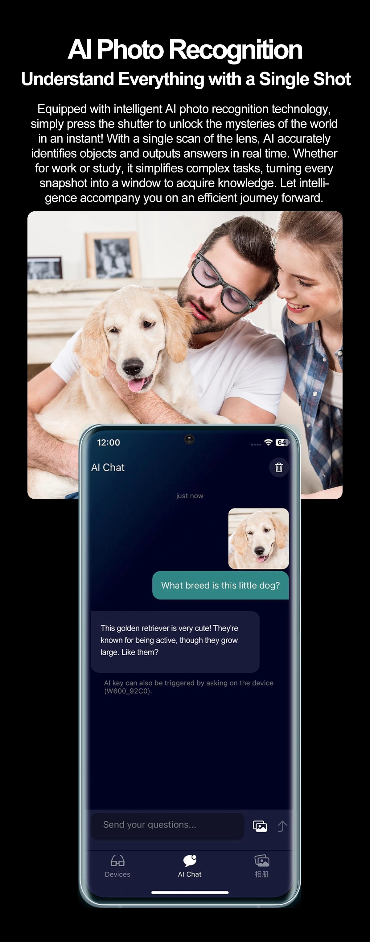 Smart Glasses With AI,Bluetooth Music Glasses With 140+ Translation,Anti-Blue Light Lenses,Camera Glasses For Travel Meeting