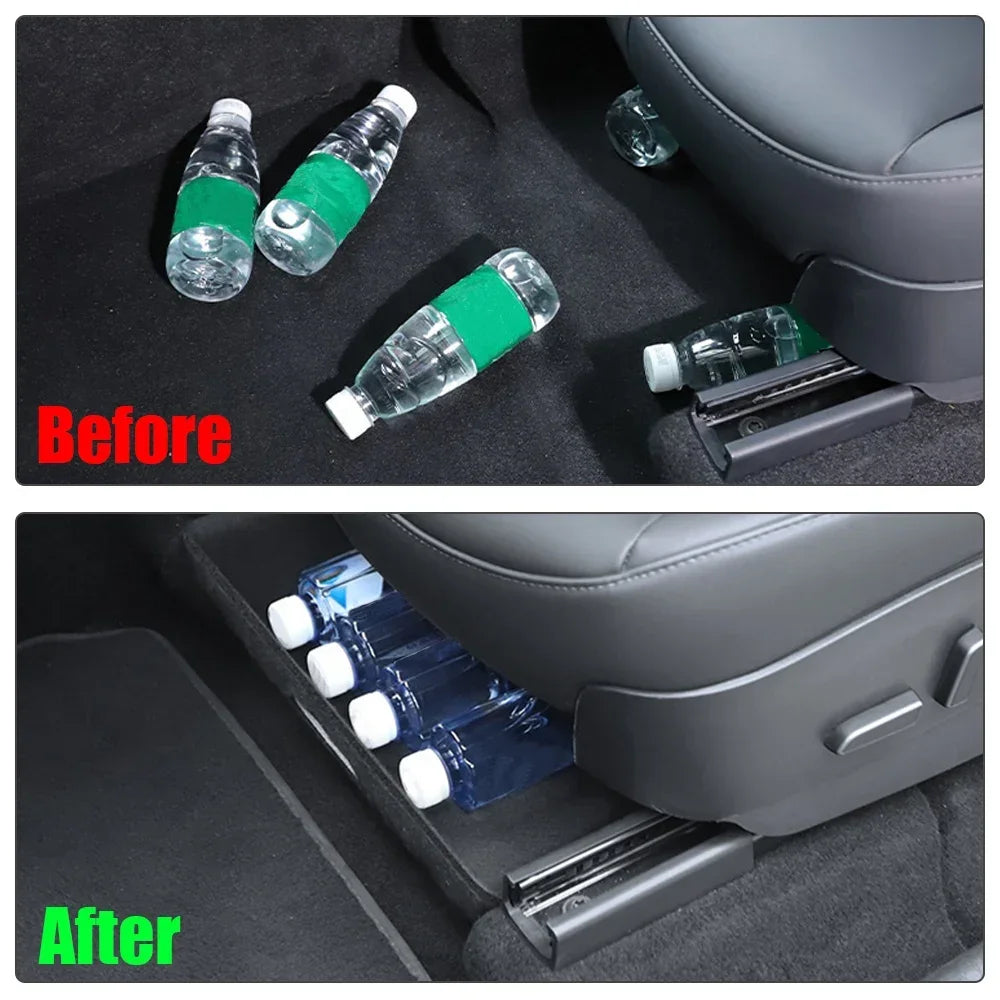For Tesla Model Y High Capacity Organizer Case Felt Cloth Drawer Holder Under Seat Hidden Box Storage Box Black Worldmuma