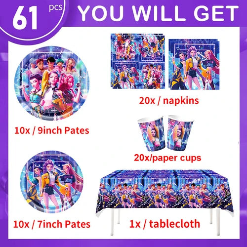 Happy Birthday Party Decoration Character Anime Tableware Plate Cup Balloon Set Banner Backdrop Gift Bag Keychain Party Supplies