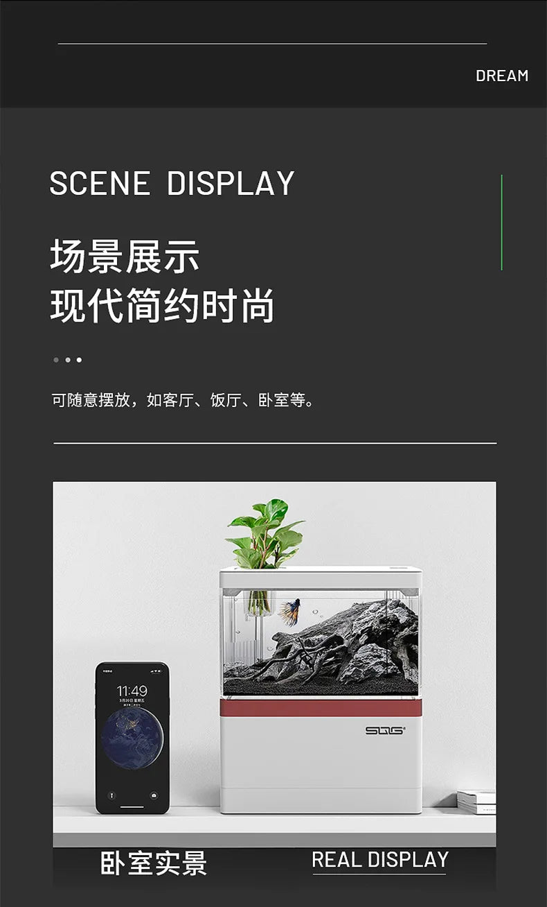 2026 mini fish tank Self circulating fish tank with charging filter desktop living room household water free ecological aquarium