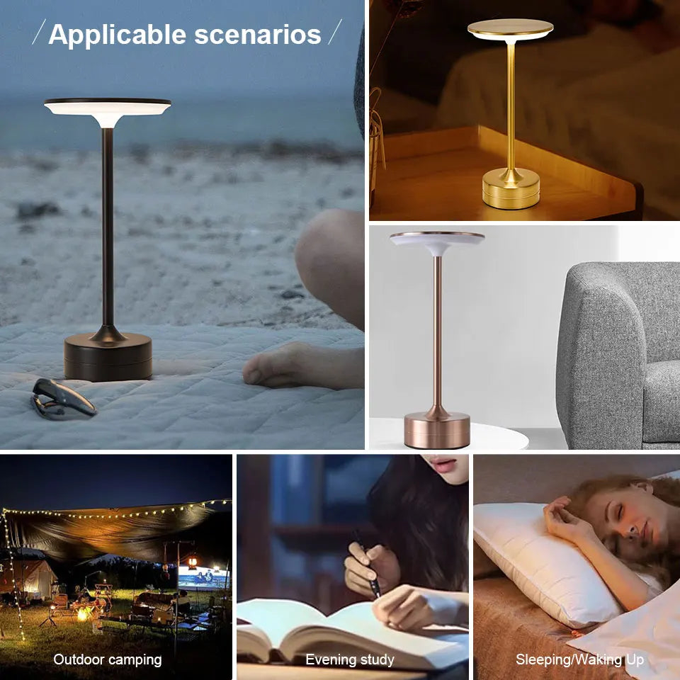 Illuminate any space with this LED touch sensor table lamp—USB rechargeable, portable, and perfect for bedrooms, restaurants, hotels, bars, and more!