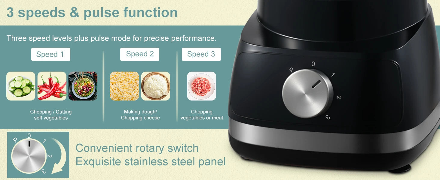TopStrong 6-in-1 for Chopping, Slicing, Shredding and Kneading Dough, 3 Speeds with Pulse, 2L Mixing Bowl 800W Food Processor