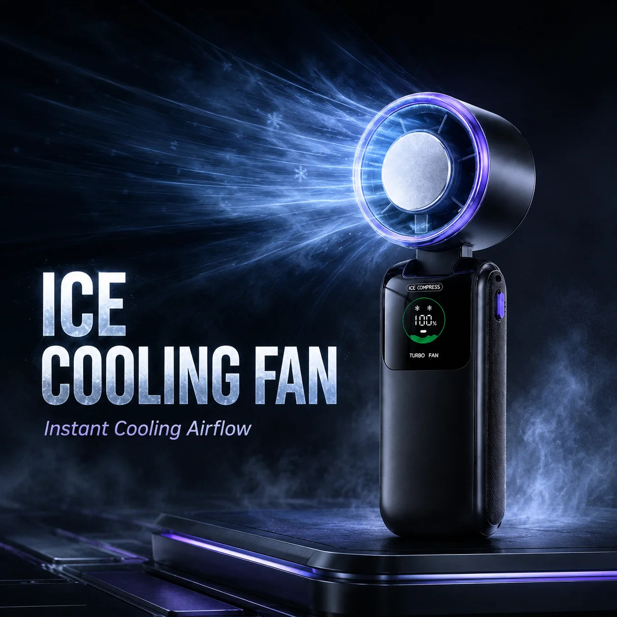 Ice Cooling Portable Neck Fan, 5-Speed Turbo Wind Foldable Hands Free Cooler, 4000mAh 9H Battery Travel Outdoor