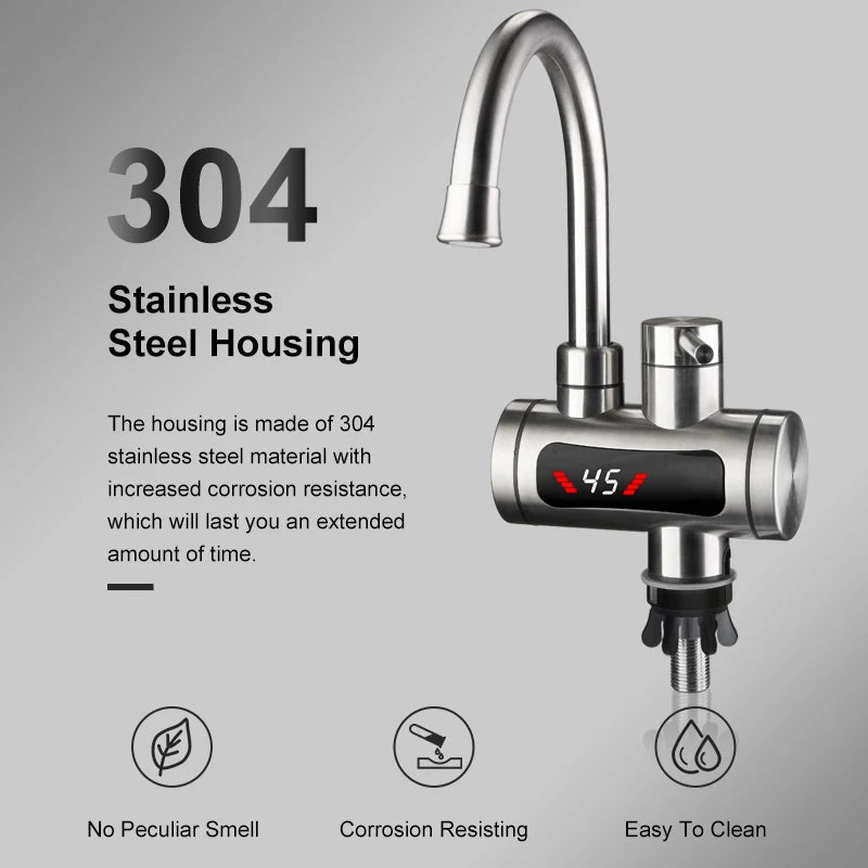Instant Electric Water Heater 3300W EU Plug Under Sink 220V Kitchen Bathroom Tankless Hot Water Faucet Heater 360° Rotatable