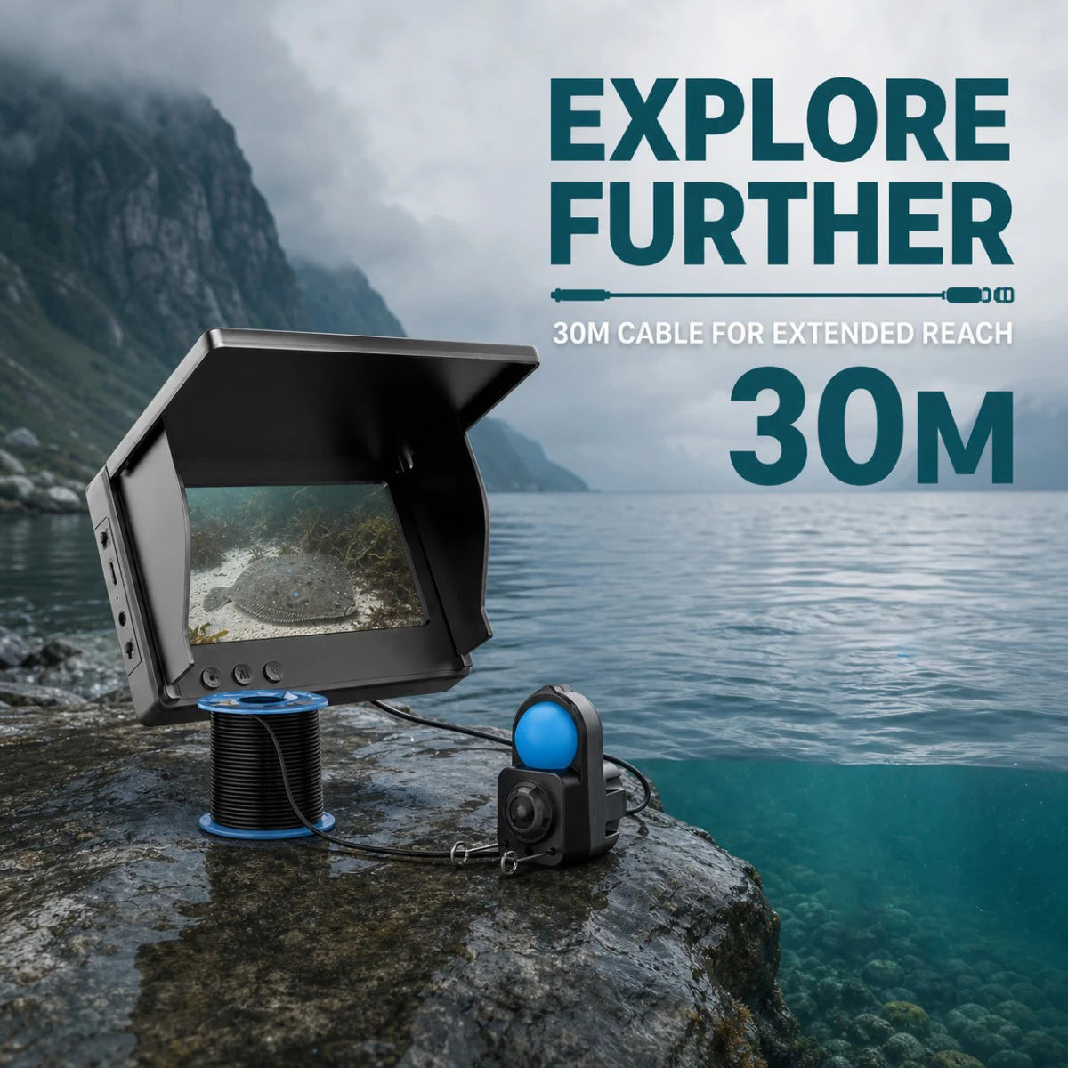 4.3" HD Underwater Fishing Camera,  Portable Fish Finder with Monitor With Night Vision Lights for Lake Boat Ice Fishing