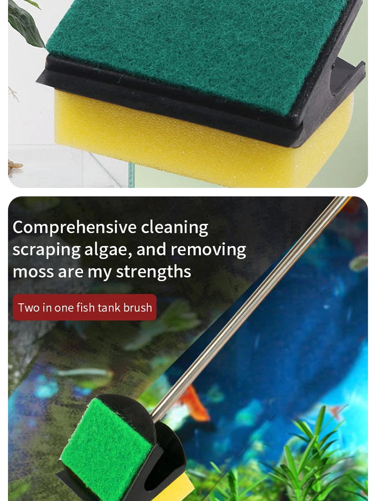 Fish Tank Brush Long Handle Brush Double-sided Cleaning Brush Aquarium Cleaning Tools