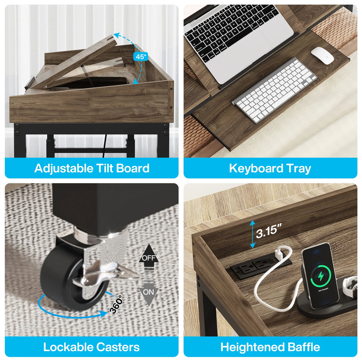 Tribesigns Overbed Table with Wheels, Queen Size Over Bed Desk with Adjustable Tilt Stand, Mobile Laptop Cart Computer Desk