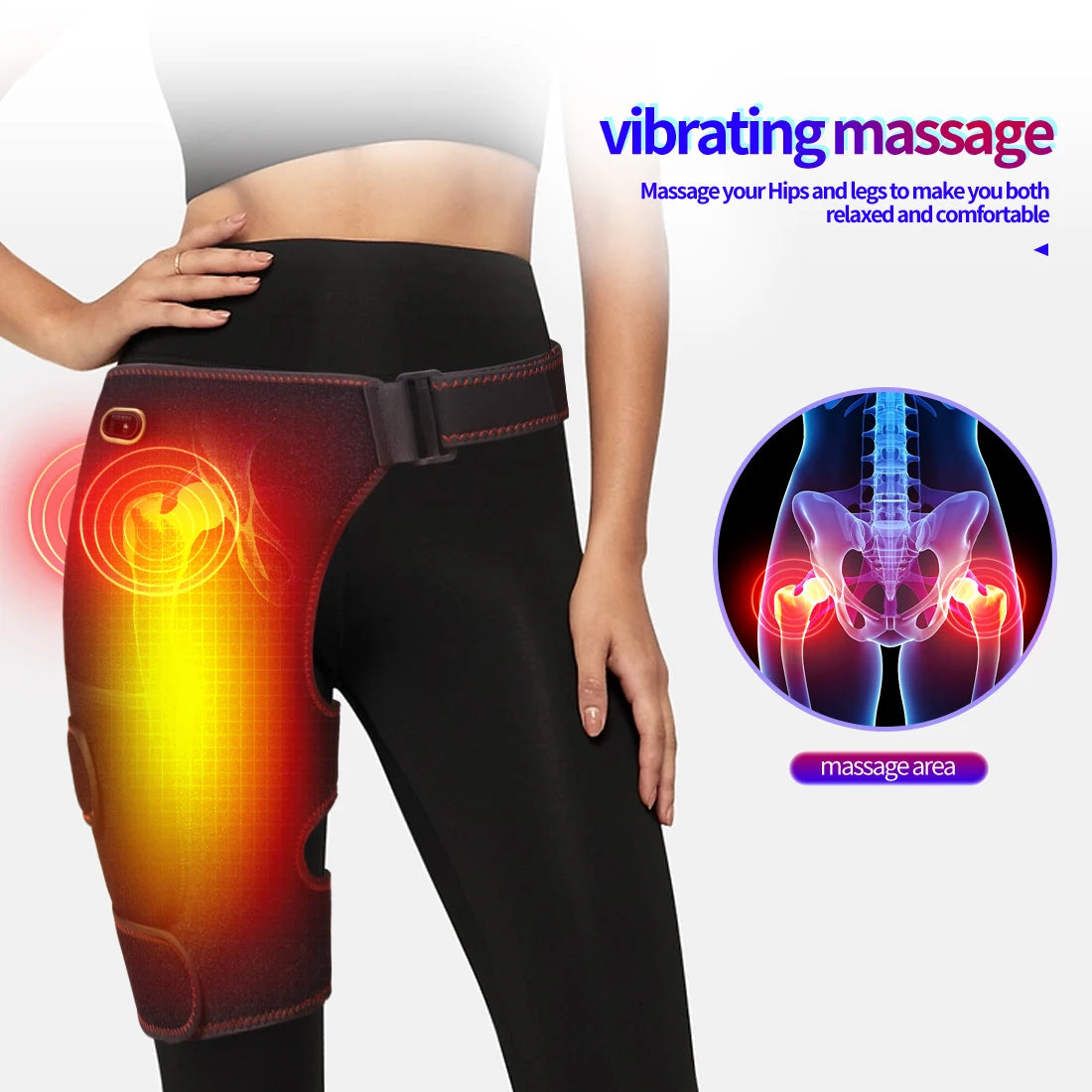 Heated Hip Support Brace Hip Heating Pad for Hip Sciatica Pain Relief with Massager Thigh Buttock Electric Heat Pad Family Gift