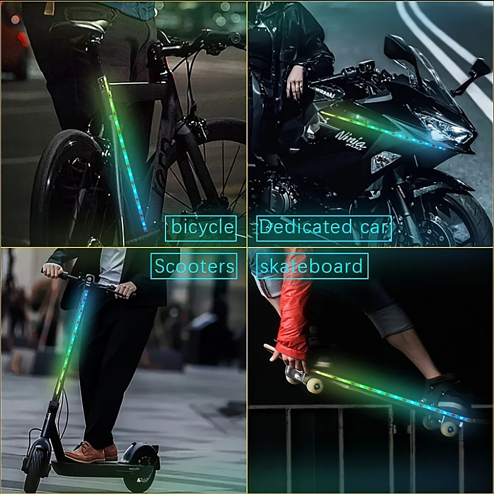 Enhance safety during nighttime rides with these LED strip lights designed for scooters and bicycles. Battery-powered for convenience, these warning lights increase visibility and promote safer travels.