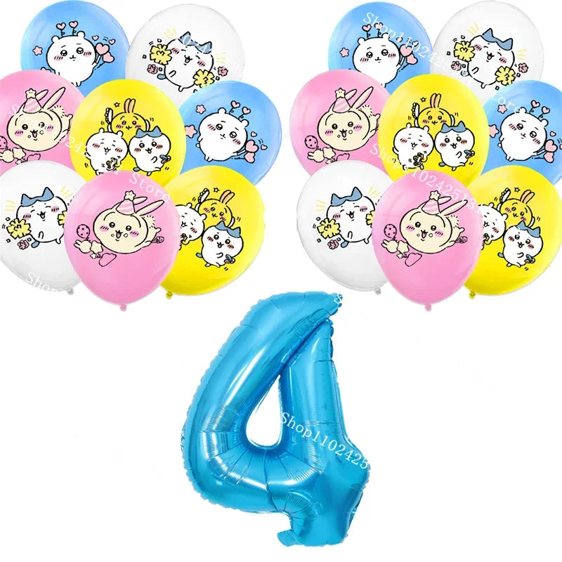 Chiikawa kawaii Happy Birthday Party Decorations Cute plate Banner Cake Topper Flag Balloons Disposable tableware Decorations