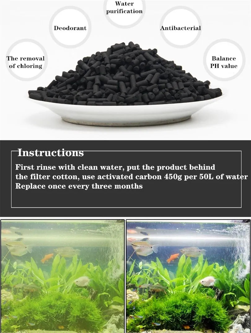 500g Fish Tank Activated Carbon Cylindrical Shape Pellets Aquarium Koi Pond Reef Filter Canister Filter Water Purification