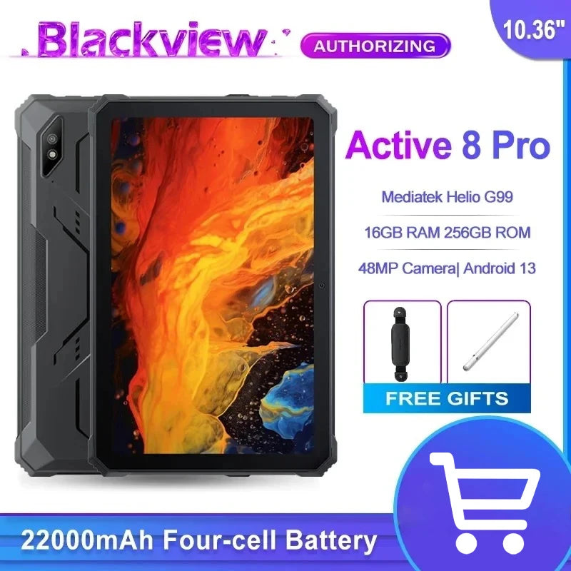 Blackview Active 8 Pro Rugged Tablets 22000mAh Battery Android 13 10.36" 2.4K Display 16GB 256GB Helio G99 48MP Camera Tablet PC