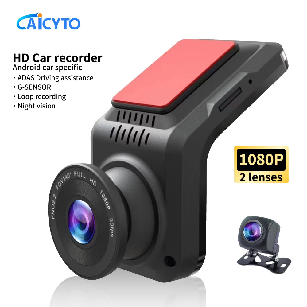 Dash Cam Car USB ADAS DVR HD1080P Special for Android Multimedia Player Dual-lens Front Rear 170 Degree Recorder Reverse Vision