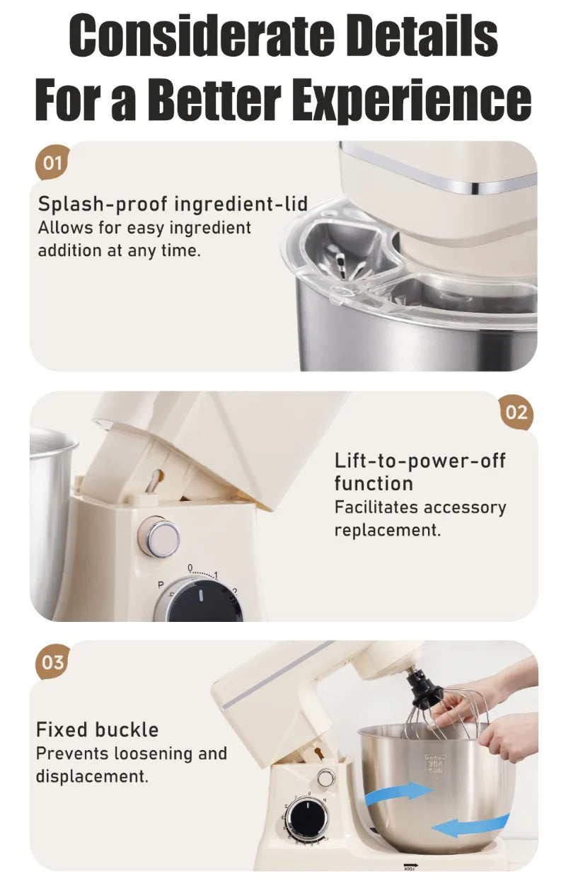 SUNATUR 5.5L New Planetary Stand Mixer Chef Machine Household Automatic Dough Kneading Home Appliance Professional 220V