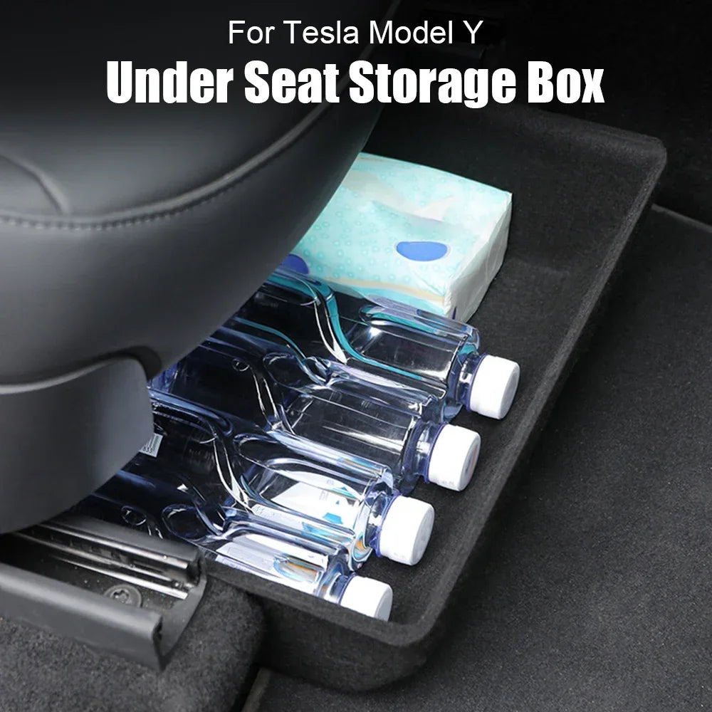 For Tesla Model Y High Capacity Organizer Case Felt Cloth Drawer Holder Under Seat Hidden Box Storage Box Black Worldmuma