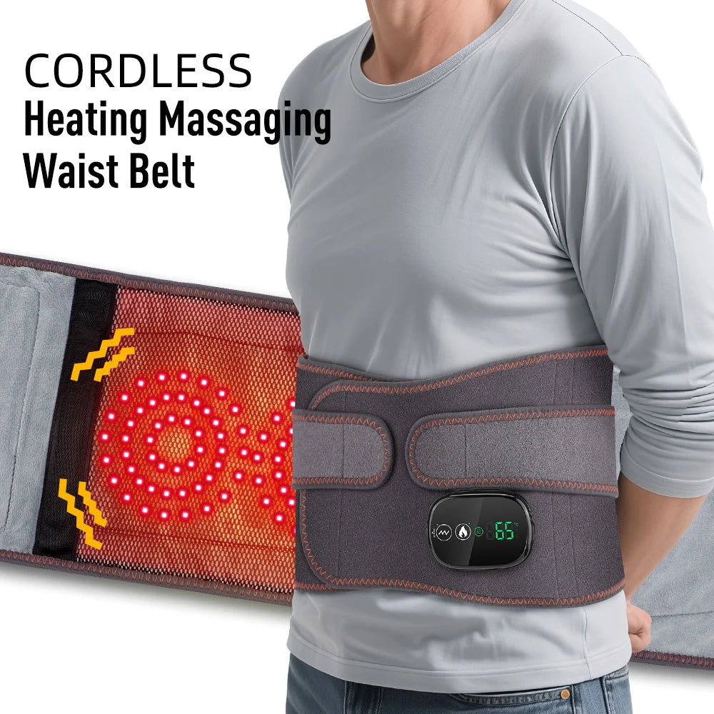 Electric Lumbar Massager Vibration Thermal Waist Massage Belt 3 Levels Hot Compress Infrared Light Dual Motor Muscle Relax