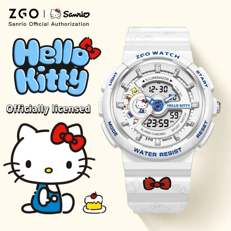 ZGO Sanrio Hello Kitty ladies' digital watch multi-functional dual-display waterproof sports watch for students gift 8573