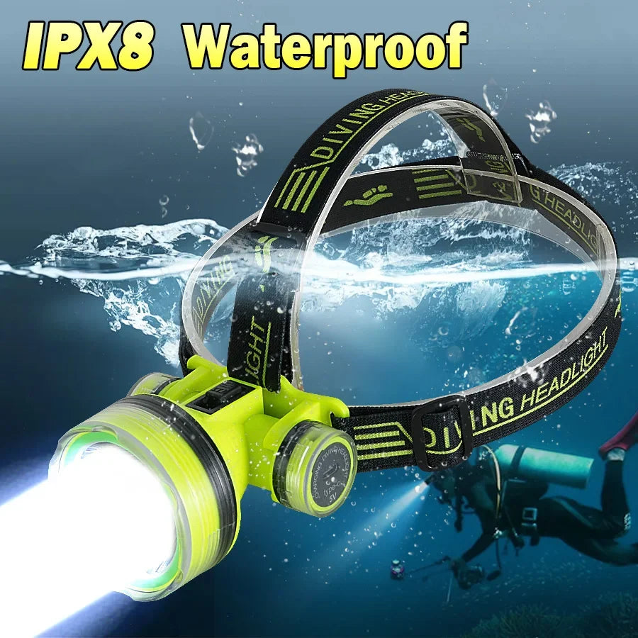 NEW 8800000000LM LED Scuba Diving Headlamp IPX8 Waterproof Headlight Underwater 10000m Headlight LED Scuba Head Flashlight Torch