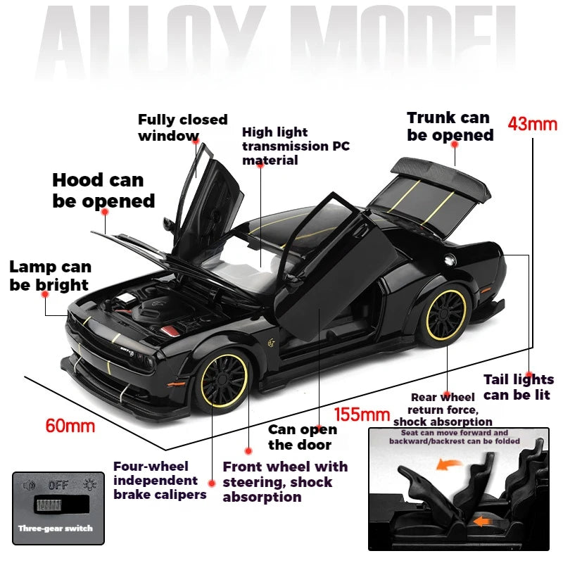 1:32 Dodge Challenger SRT Hellcat Redeye V8 Alloy Metal Diecast Model American Muscle Sports Car Collection Of Hobby Decorations