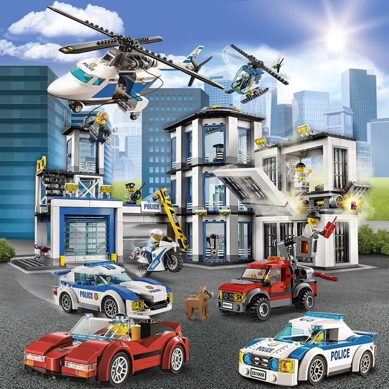 SWAT Police Station Military Building Blocks City Model Set Prison Car Policeman Boat Figures DIY Brick Toy for Kids Boys Gift