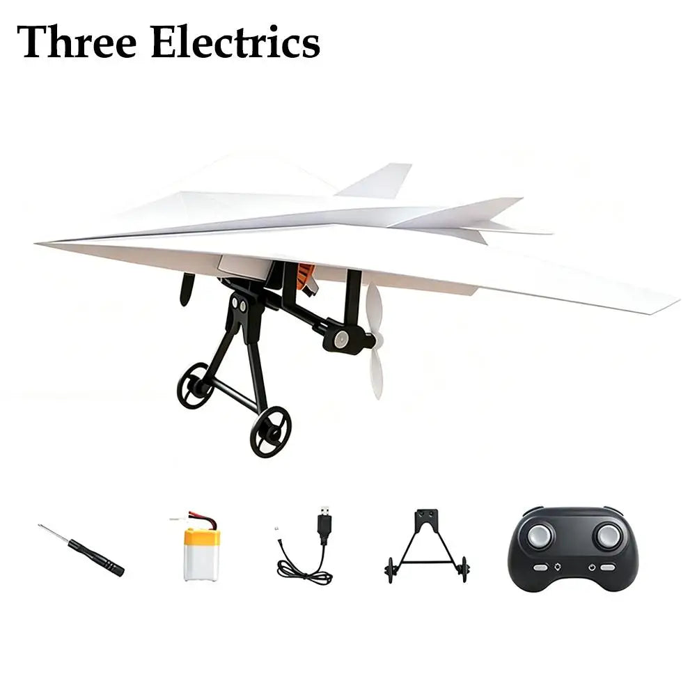 DIY RC Paper Airplane Kit DIY Electric Remote Control Plane with Dual Propellers Lightweight Flying Toy Micro Fixed Wing Drone