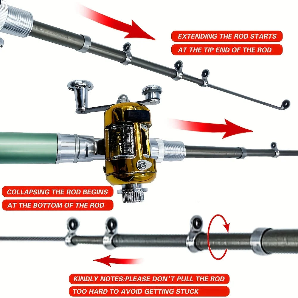 Pocket Ice Fishing Rod & Reel Combo set Pen Shape Telescopic Portable Complete Kit for River Lake Winter Fishing Outdoors