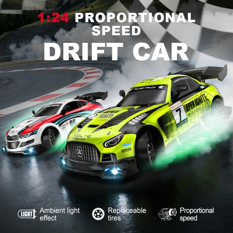 2.4G Wireless 4WD Drift RC Car 1:24 Scale With Cool Lights Stepless Speed Kids Remote Control Vehicle Christmas Birthday Gift