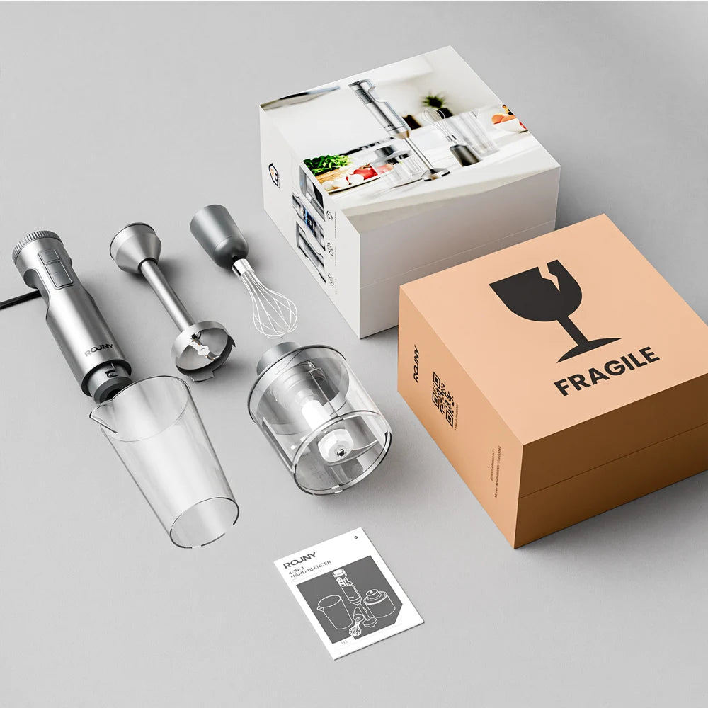 Powerful Hand Immersion Blender,4-in-1 Stainless Steel Stick Food Mixer,700ml Mixing Beaker,500ml Processor,Whisk, MAX 1200W