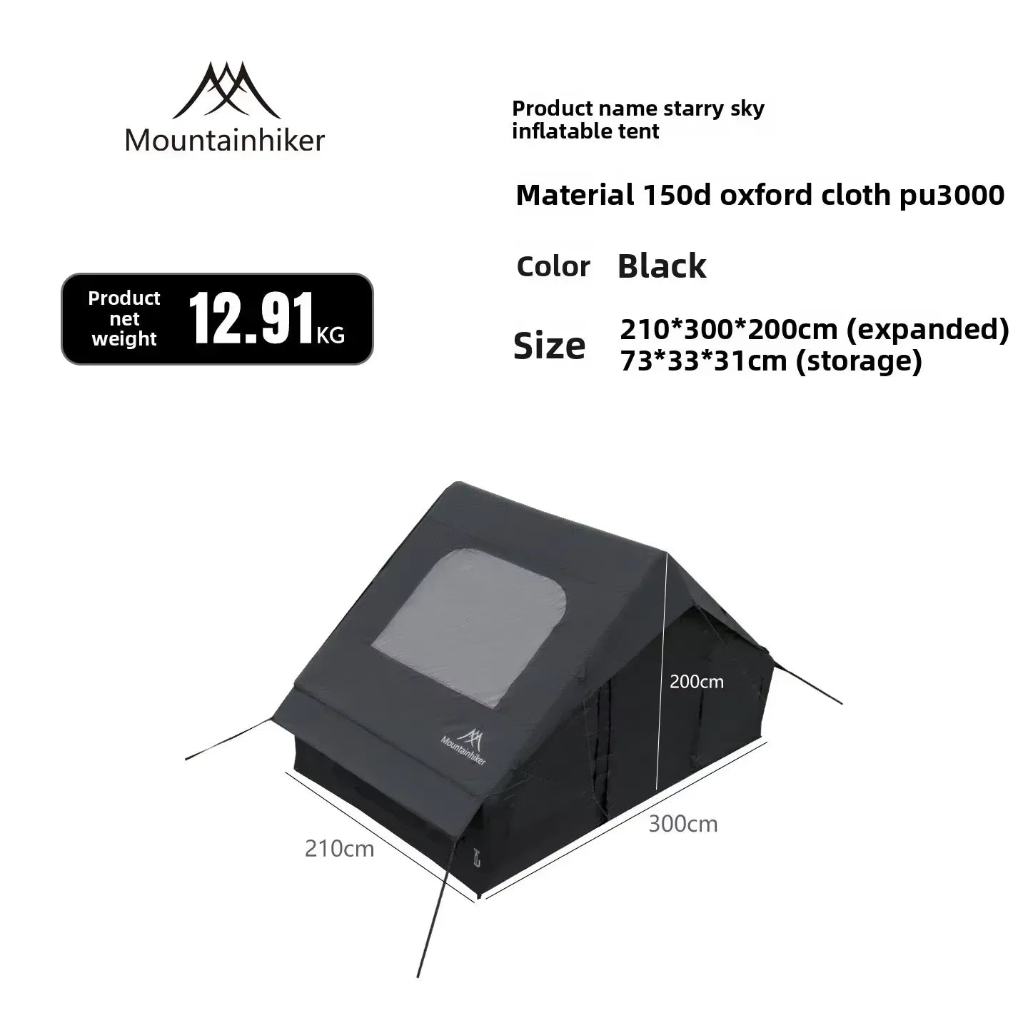 12m² The MOUNTAINHIKER Inflatable Tent, Equipped with Storage Bags and An Air Pump, Is Ideal for Outdoor Hiking Activities Tent